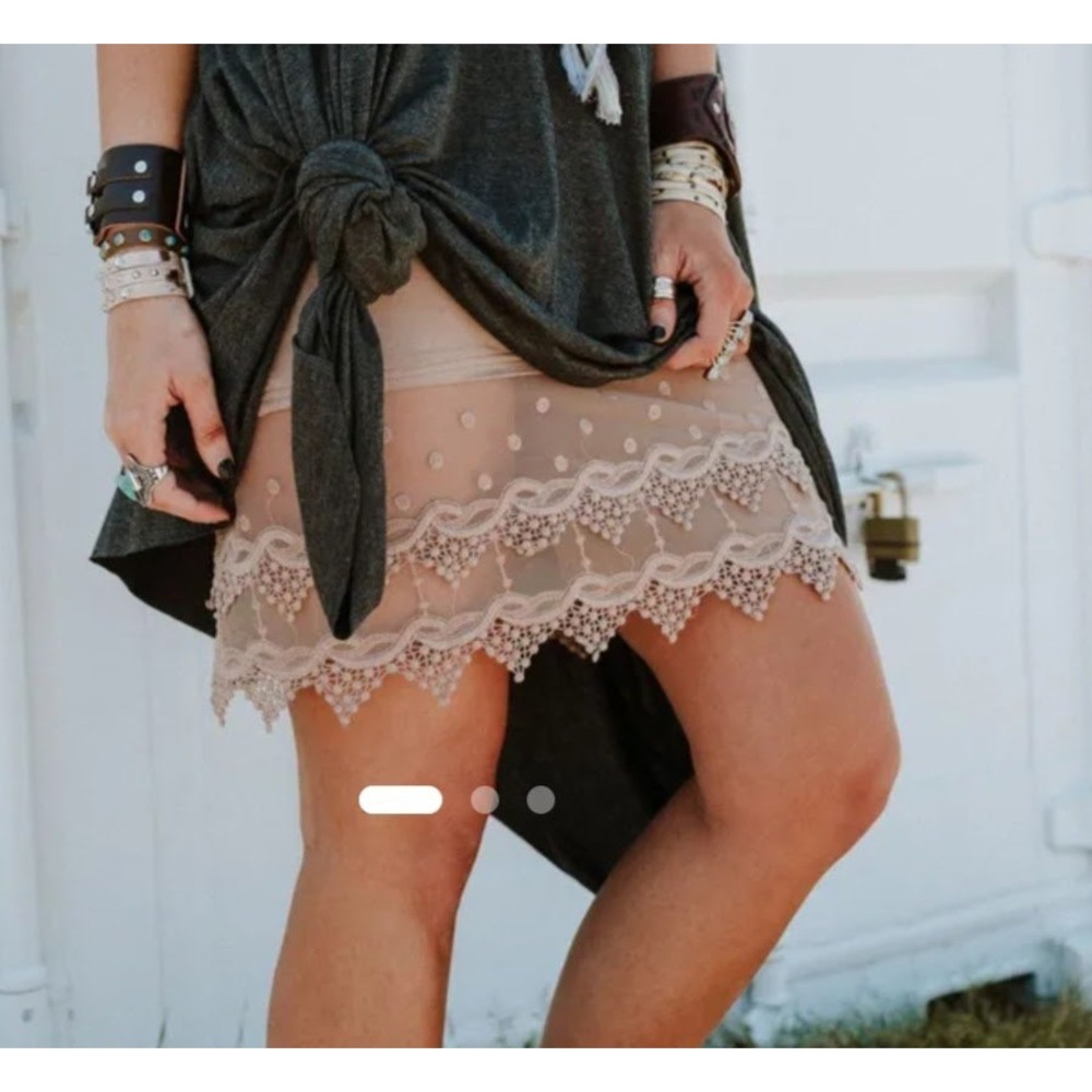 Upcycled Lace Half Slip Extender Women XLTan Cream 5" Lace Bottom Lingerie Skirt